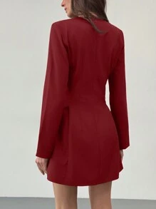 Aloruh Women's Elegant Rhinestone Bow Decor Round Neck Long Sleeve Dress - Burgundy - View 2