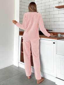 EURMUSE Conjunto De Pijama Difuso Bordado De Dibujos Animados Para Mujeres - Rosa vieja - Ver 2