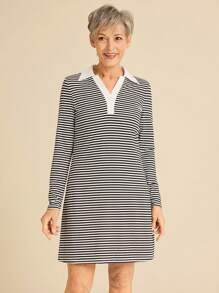 SHEIN LUNE 女士条纹休闲简约短裙，日常穿着 - 黑與白 - 查看 7