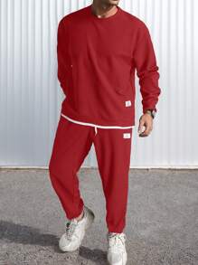 Manfinity Homme Men's Round Neck Long Sleeve Simple Top And Pants Casual Set