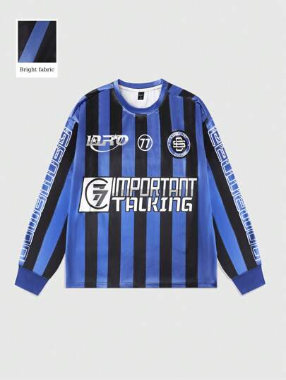 Street Life T-shirt de sport à manches longues avec imprimé lettres et rayures pour hommes