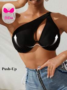 Swim DD+ Top de traje de baño de verano de la serie DD con un hombro, con aros de soporte, diseño sexy de busto levantado y hombro asimétrico