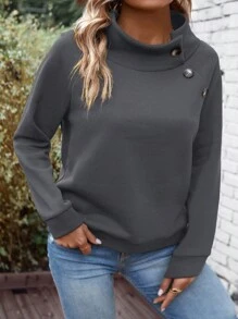 INAWLY Felpa casual di moda LUNE con dettagli di colletto e bottoni, adatta a donne taglie forti, ideale per l'inverno, la laurea, il ritorno a scuola, l'autunno