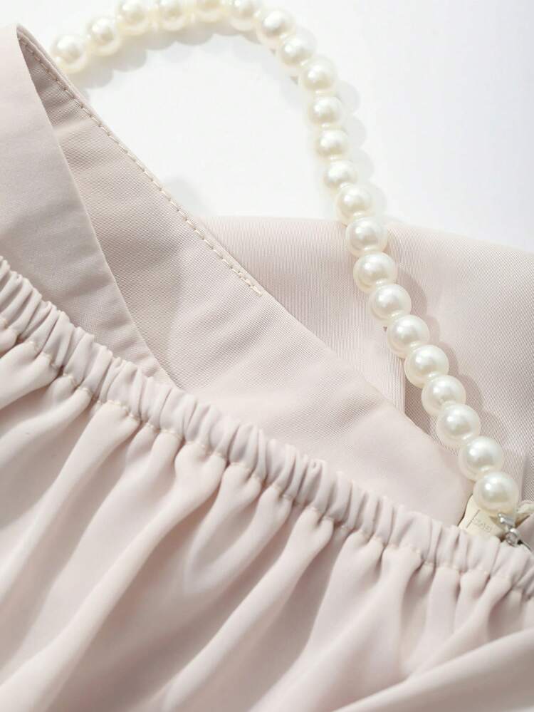 2pcs/Set Women Solid Color Ruffle Hem Asymmetric Cami And Skirt Set