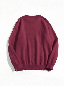 Chiquease Pull tricoté à manches longues, style casual, avec broderie de lettre. pull tricoté pour l'automne et l'hiver - Rouge foncé - Voir 2