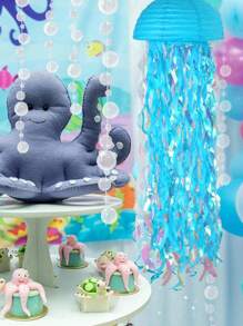 SHEIN 3 piezas de linternas de papel con forma de medusa colgantes de color azul, linternas de papel de colores degradados para fiesta con tema de sirena, decoraciones de cumpleaños de océano submarino, guirnalda para ducha de sirena, decoraciones de fiesta, cintas colgantes azules coloridas para cumpleaños, bautizo, boda, decoraciones de pared, adornos
