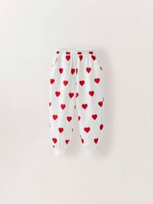 THE HAPPY LOOK 年轻女孩心形印花白色针织松紧腰踝袖休闲运动裤，适合秋冬季、情人节 - 米色 - 查看 1