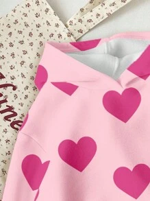 SHEIN Leap Crew Tween 女童休闲宽松心形印花长袖连帽运动衫