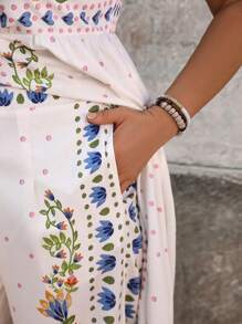 Breezaya Plus Size Vacation-Style Graphic Print Camisole And Elastic Waist Pants 2 Pieces Set