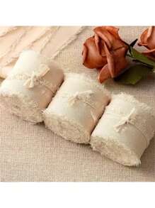 SHEIN 1/2/3 Stück 4cm x 500cm Chiffon Schleife - Weiche dekorative Stoffbänder für Geschenkverpackung, Hochzeitsdekoration, Sträuße, Geburtstagsparty, Blumenarrangements, DIY-Basteleien, Weihnachtsschleifen, Geschenkverpackung für Feiertage (Champagner Gold, Elfenbein, Weiß)