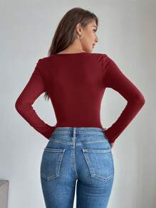 Firerie 女士黑色褶饰花卉长袖上衣 - 酒紅色 - 查看 4