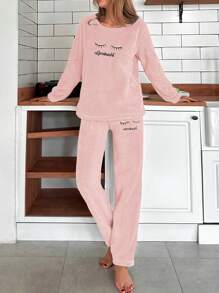 EURMUSE Conjunto De Pijama Difuso Bordado De Dibujos Animados Para Mujeres - Rosa vieja - Ver 4