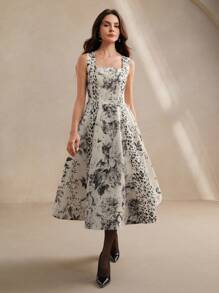 Anewsta Váy chữ A không tay thiết kế in họa tiết thanh lịch cổ điển, trang phục xuân/hè dành cho nữ - Nhiều màu - Xem 4