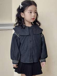 DAZY Kurtka jeansowa dla młodej dziewczyny z kołnierzykiem, codzienna odzież wierzchnia dla młodej dziewczyny na jesień