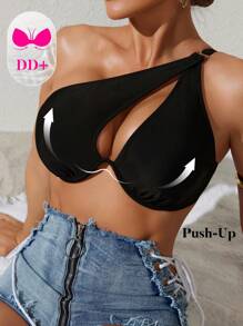 Swim DD+ Top de traje de baño de verano de la serie DD con un hombro, con aros de soporte, diseño sexy de busto levantado y hombro asimétrico