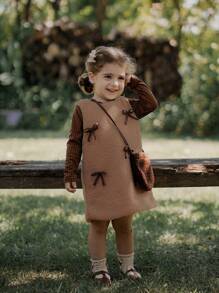 SHEIN Baby Girl Fluffy Dress And Soft Knitted Long Sleeve Top, Autumn/Winter - Multicolor - View 4
