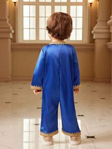 SHEIN Macacão de Manga Longa para Bebês Meninos com Design Exclusivo de Babados, Azul Marinho, Adequado para Uso Diário, Casa, Férias, Passeios, Reuniões Diárias, Primavera/Verão - Azul Royal - Visão 2
