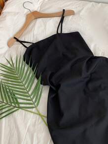 DAZY 女士长款优雅修身腰黑色连衣裙太阳裙，休闲女士连衣裙