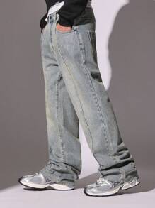 SUMWON Washed Flare Fit Jean With Pintuck Detail - Blue - View 2