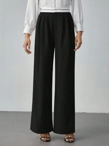SHEIN Tall Contrast Color Pocket Casual Suit Wide-Leg Pants - Black - View 7