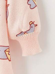 THE HAPPY LOOK Young Girls Winter Cute Bird Print Pink Pullover Lantern Sleeve Knit Dress - Pink - View 4
