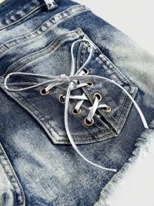 ROMWE Gal Style Distressed Vintage Silver Foil Drawstring Waist Mini Shorts