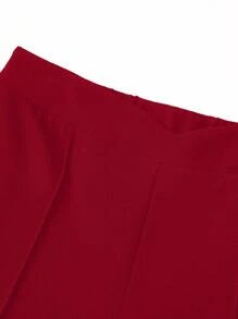 SHEIN LUNE 大码女士时尚简约修身休闲宽松长裤 - 紅色 - 查看 6