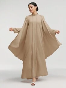 Graceveil Women Elegant Solid Color 2 In 1 Modest Long Sleeve Long Arabian Dress, Autumn - Apricot - View 7