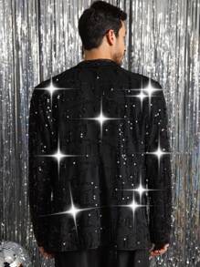 Manfinity VCAY Men's Fashionable Casual Long Sleeve Open Front Loose Bomber Jacket, For Fall Winter - Black - View 2