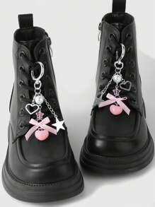 ROMWE Kawaii 2 件优雅迷人的星形、蝴蝶结、珍珠装饰银链吊坠组合，多功能 DIY 鞋子/服装装饰，适合女孩/女士、日常穿着或节日礼物 - 粉色 - 查看 3