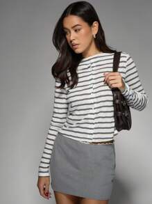 MISSGUIDED Cárdigan de punto con botones y mangas largas, de estilo náutico clásico, ligero para primavera y verano, con diseño de rayas y punto de aguja, prenda esencial para capas - Blanco - Ver 6