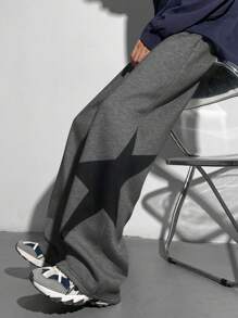 SHEIN TeenBoys 1pc Casual Sports Street Comfortable Versatile Super Cost-Effective Loose Fit Side Printed Star Pattern Casual Straight Loose Sweatpants Back To School Clothes; Fall Outfits; Teen Boy Clothes; Fall Jackets; Fall Outfits Autumn/Winter