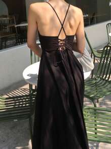 DAZY Đầm suông hở lưng không tay thanh lịch cho nữ - màu đen - Xem 2