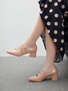 CUCCOO BIZCHIC Tacones altos elegantes y versátiles de unicolor clásico con hebilla, minimalistas, para mujer, nuevos para el Año Nuevo y el Día de San Valentín - Albaricoque - Ver 5