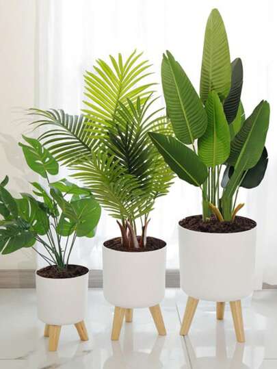 1 件经典圆形自浇水花盆，带腿，自浇水花盆，适用于所有室内植物和花卉，浇水一次可持续约 15-20 天，是短期旅行照顾植物的最佳选择，现代立式花盆，带排水孔，用于室内外装饰种植，木制支撑花盆，盆景花盆（3 种尺寸），返校，圣诞节