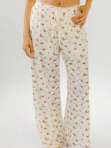 Aralina Floral Anglaise Print Wide-Leg Breezy Lounge Pants - Beige - View 3