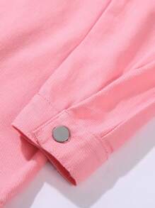 Manfinity Hypemode Men Solid Color Front Button Long Sleeve Pocket Simple Casual Denim Hooded Jacket, Fall - Pink - View 6