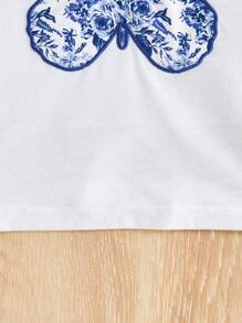 SHEIN Conjunto de 2 peças Saia com Estampa Floral de Verão e Camiseta de Manga Curta para Bebê Menina