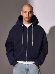 SUMWON 男女通用短款拉链连帽衫街头运动休闲运动衫带抽绳连帽衫秋冬时尚