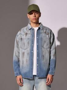 SUMWON Chaqueta vaquera tipo camisa de estilo occidental, sobredimensionada, desgastada, con botones, de manga larga, tipo camionero, de algodón, para uso casual, otoño e invierno, ropa de calle