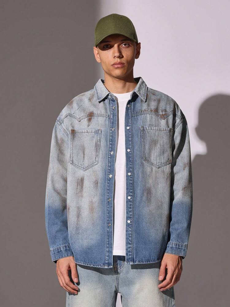 Jaqueta Denim estilo trucker desgastada estilo western