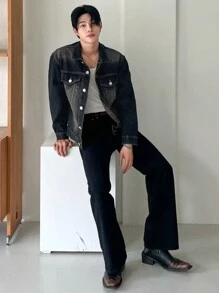 DAZY Men's Solid Navy Blue Denim Jacket For Autumn - Blue - View 7