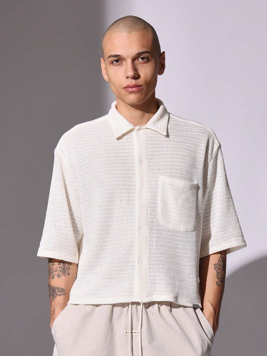 SUMWON 优质钩针纹理短袖 Polo 衫休闲夏季轻薄透气针织高尔夫网球运动海滩度假装领口上衣