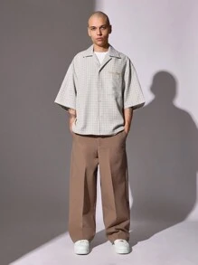 SUMWON Designer Summer Button Down Shirt Lightweight Vintage Check Plaid Casual Oversized Short Sleeve Business Leisure Classic Streetwear Urban Fashion