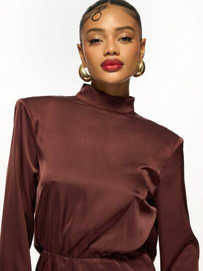 Missguided Luxurious Satin Long Sleeve Mini Dress Backless Turtleneck Party Evening Wedding Guest Holiday Nye Elegant Bodycon Dress,S