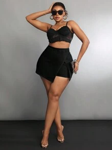 SHEIN SXY 大码休闲不对称下摆牛仔短裤