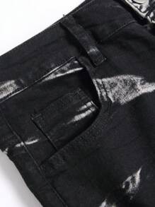 Manfinity LEGND Men's Simple Front Button Pocket Frayed Edge Casual Jeans - Black - View 7