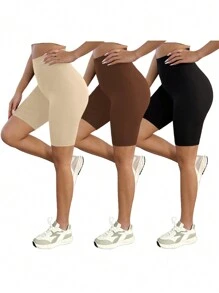 SHEIN SXY 3 Paquetes de Leggings para Mujer, Cómodos y Suaves para Yoga, Fitness y Ciclismo, y para Uso Diario