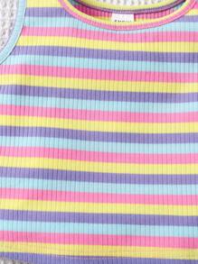 SHEIN Colorful Knit Sleeveless Tank Top, Casual Everyday Wear For Girls - Multicolor - View 5