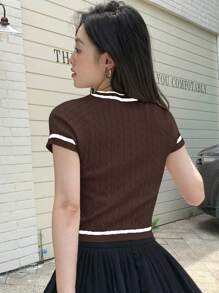 DAZY 女士拼色圆领短袖休闲上衣，简约设计，适合日常穿着，秋季服装